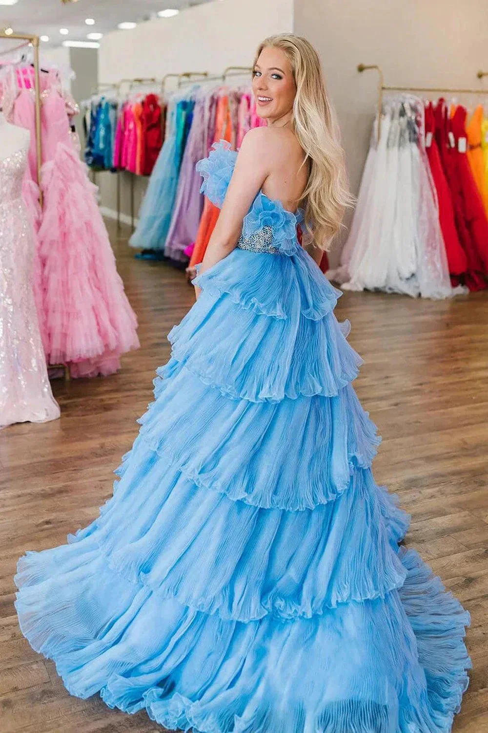 Peyton | A Line Strapless Long Prom Dress with Ruffles - Image 2