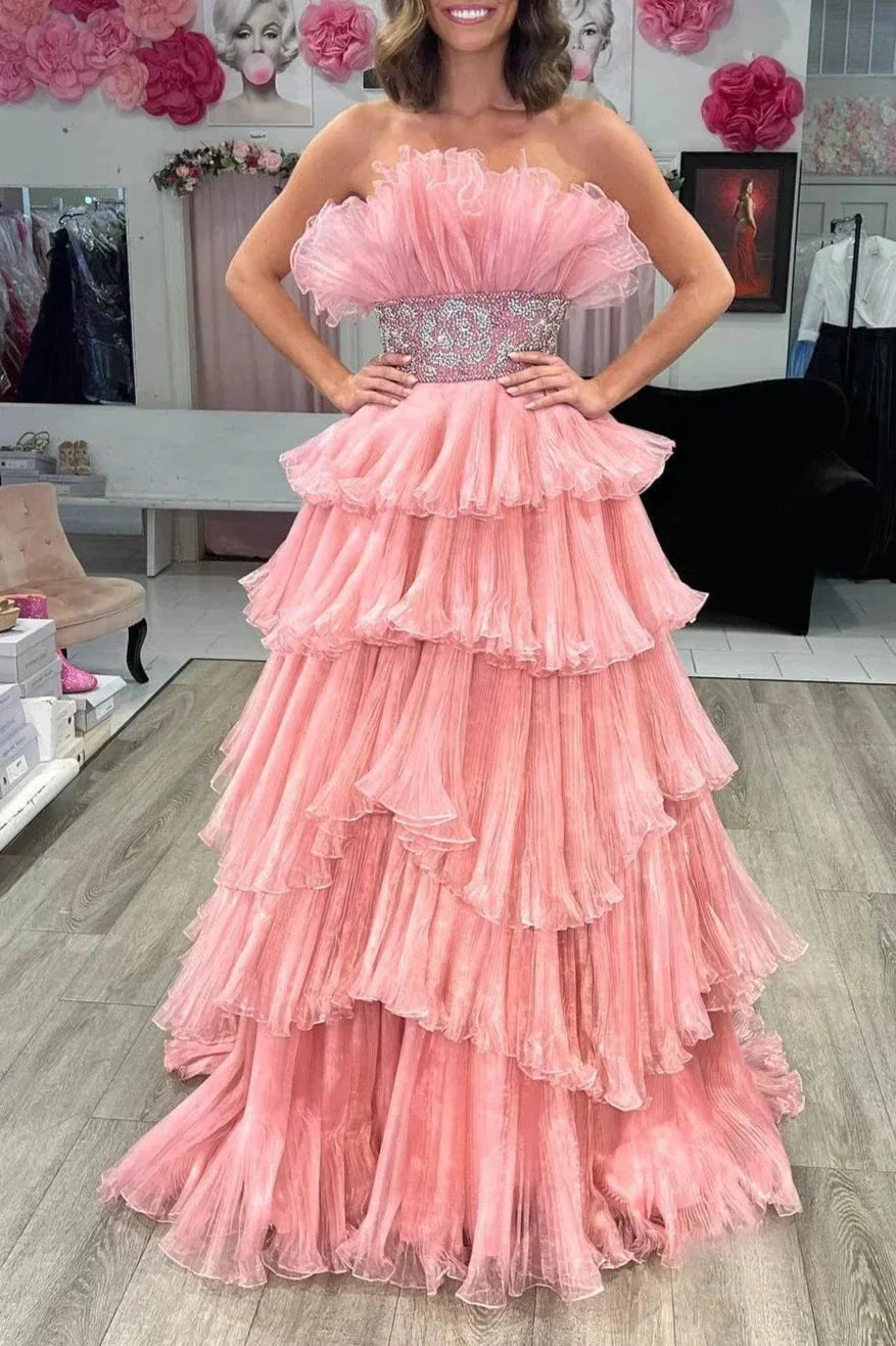 Peyton | A Line Strapless Long Prom Dress with Ruffles - Image 5