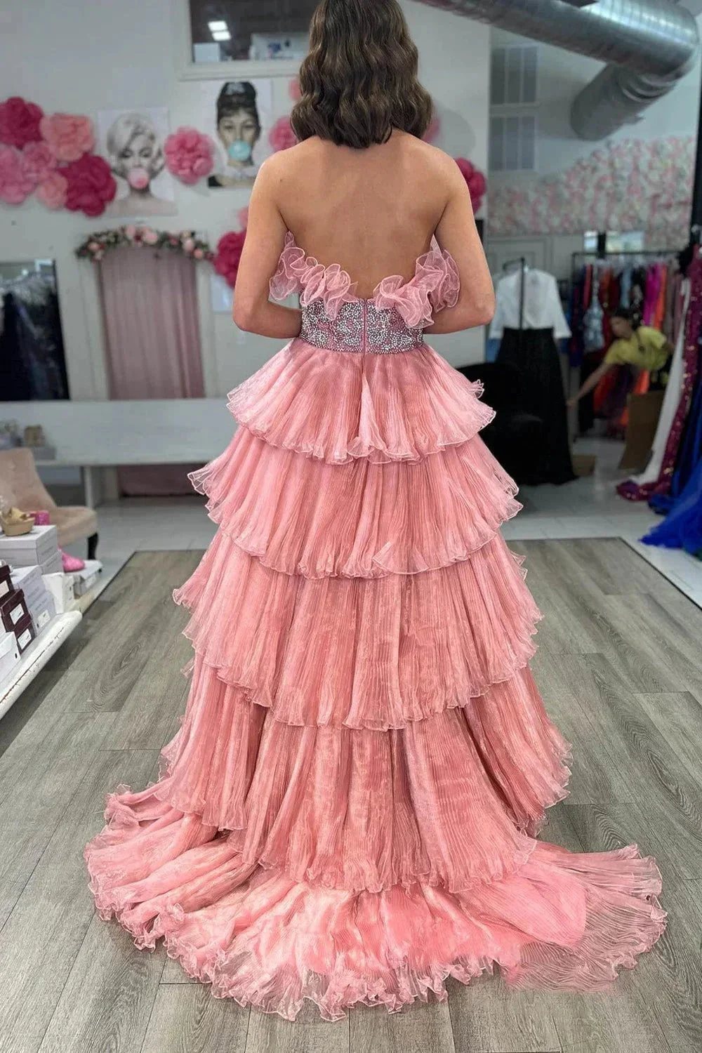 Peyton | A Line Strapless Long Prom Dress with Ruffles - Image 6