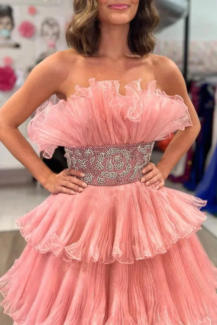 Peyton | A Line Strapless Long Prom Dress with Ruffles - Image 7