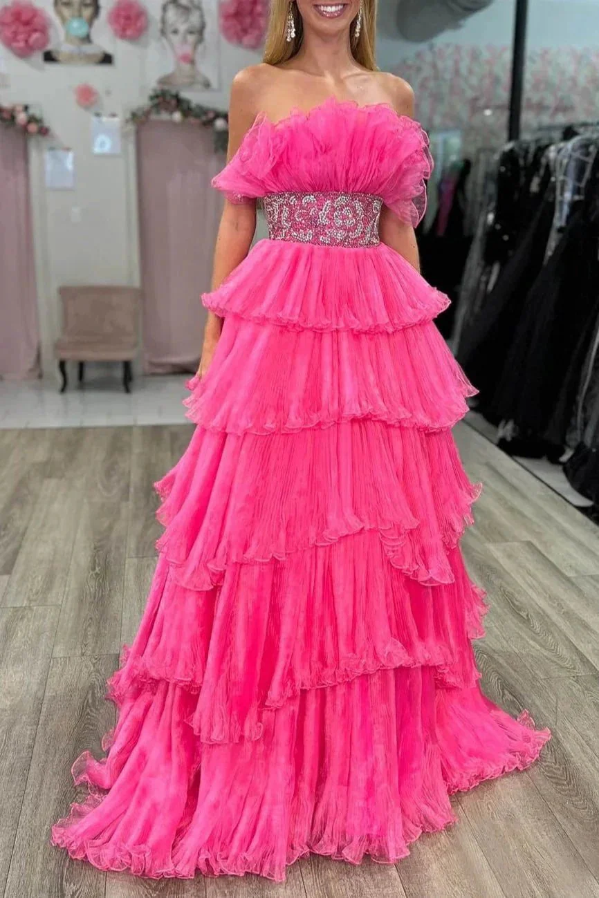Peyton | A Line Strapless Long Prom Dress with Ruffles - Image 8