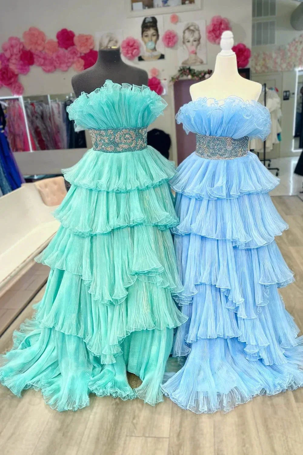 Peyton | A Line Strapless Long Prom Dress with Ruffles - Image 9