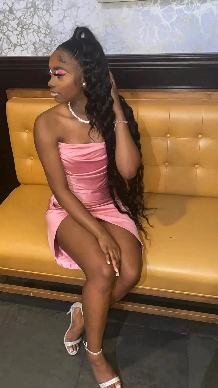 Pink 19th Birthday Dress Outfit Black Girl Lovely Pink Strapless Homecoming Dress Y643 - Image 2