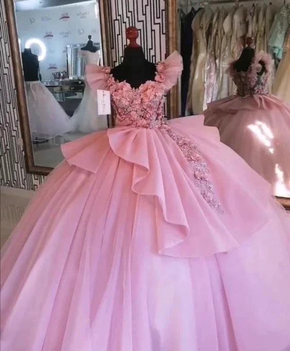 Pink 3D Flowers Quinceanera Dress Princess Dress Ball Gown Y597 - Image 2