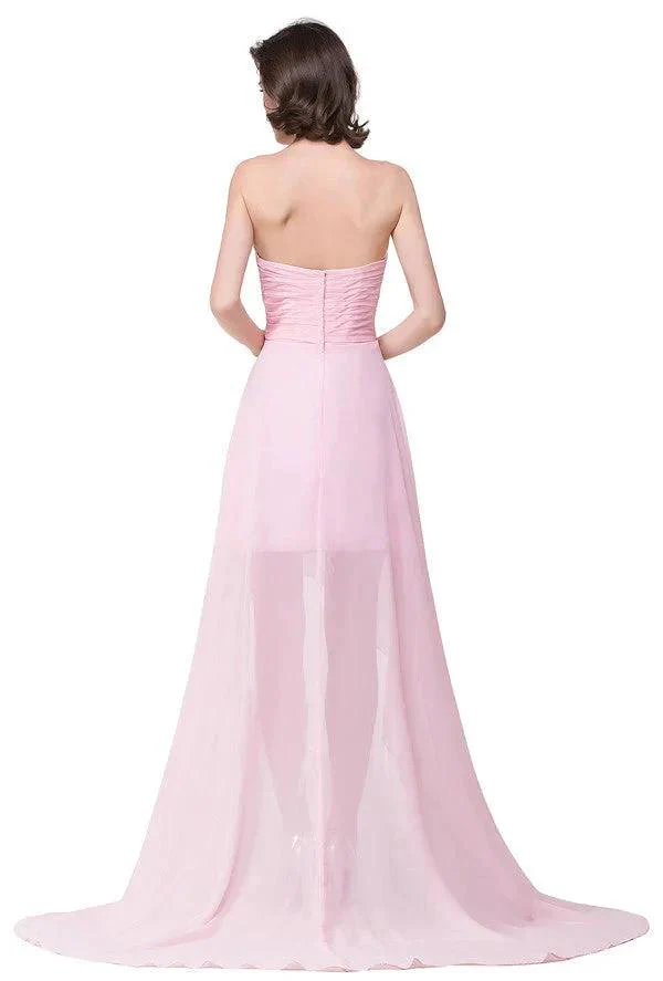 Pink A-line Hi-Lo Sweetheart Ruffle Chiffon Bridesmaid Dresses - Image 2