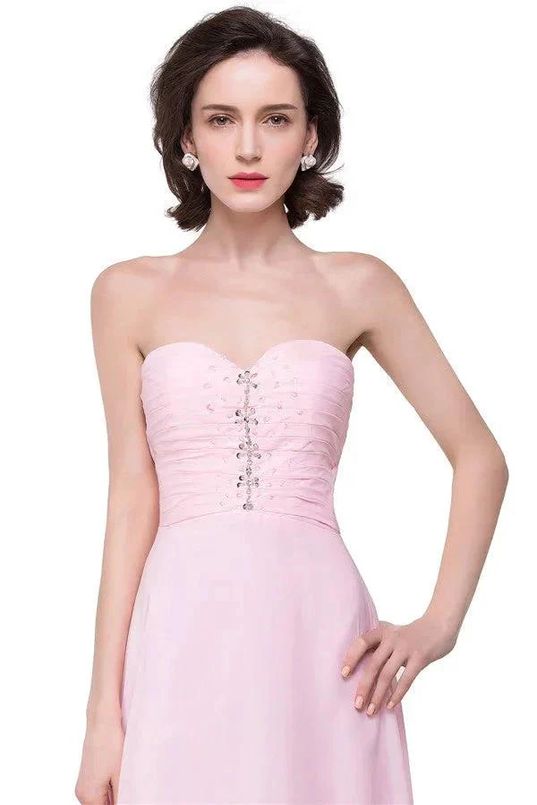 Pink A-line Hi-Lo Sweetheart Ruffle Chiffon Bridesmaid Dresses - Image 3
