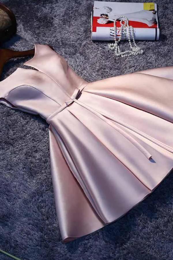 Pink A-line Lace-up Satin Short Homecoming Dress Party Dress  PD046 - Image 2