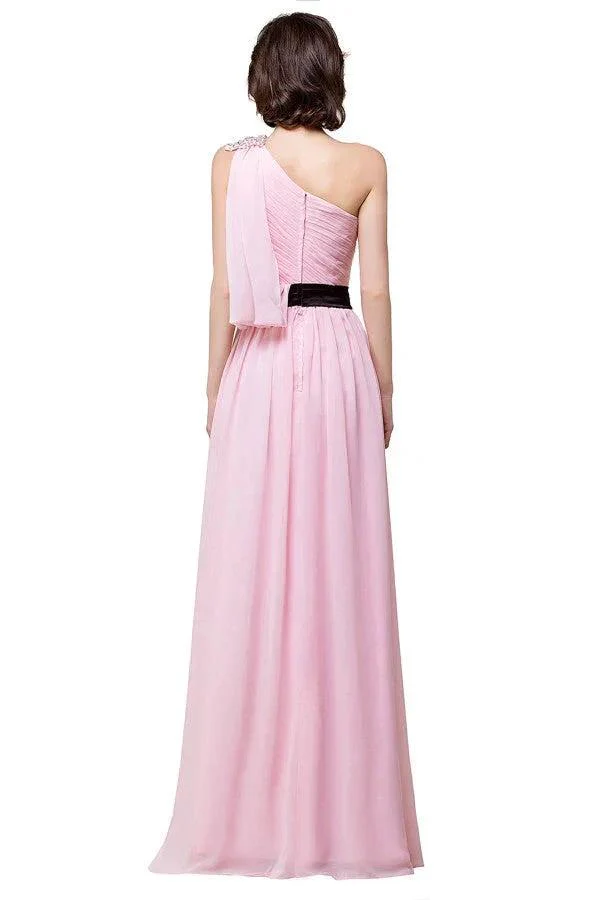 Pink A-line One-shoulder Ruffle Chiffon Bridesmaid Dresses - Image 2