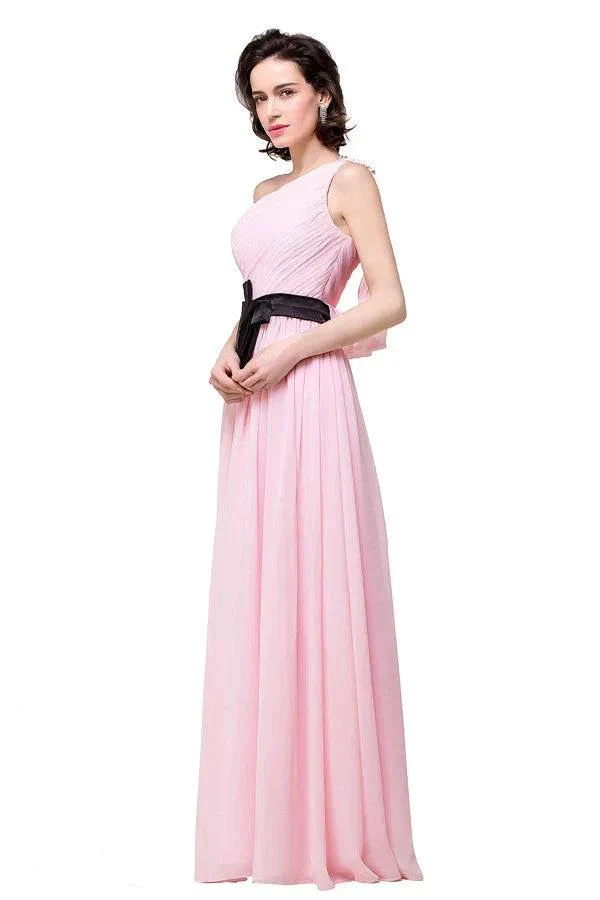 Pink A-line One-shoulder Ruffle Chiffon Bridesmaid Dresses - Image 5