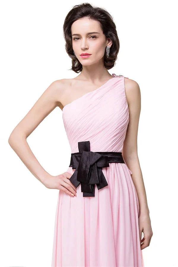 Pink A-line One-shoulder Ruffle Chiffon Bridesmaid Dresses - Image 7