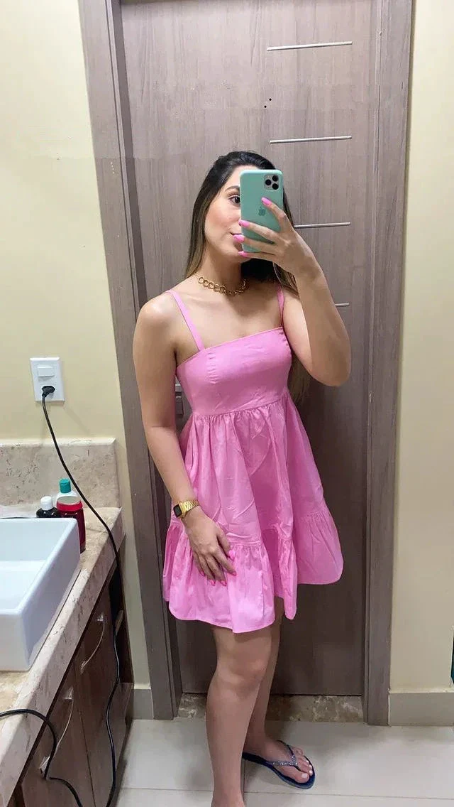 Pink A-line Spaghetti Straps Homecoming Dress Pink Party Dress Y2782 - Image 2