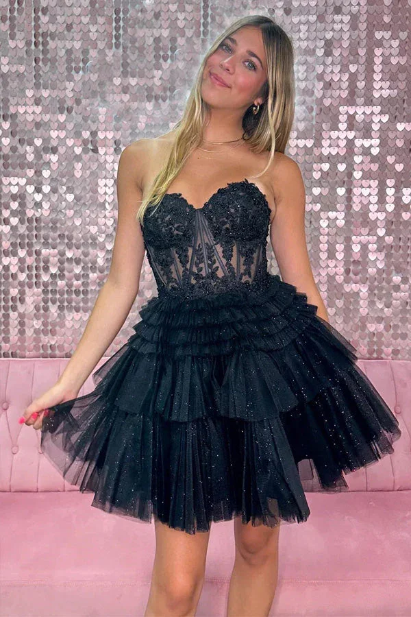 Appliques Strapless A-line Multi-Layers Pink Homecoming Dress PD502 - Image 3