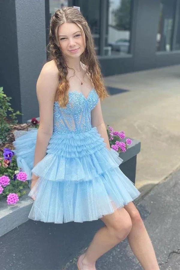 Appliques Strapless A-line Multi-Layers Pink Homecoming Dress PD502 - Image 4