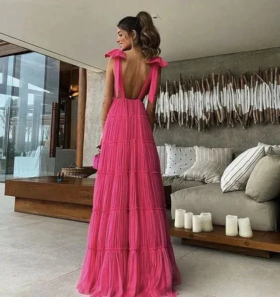 Hot Pink Backless Prom Dress, Evening Dress Y1522 - Image 2