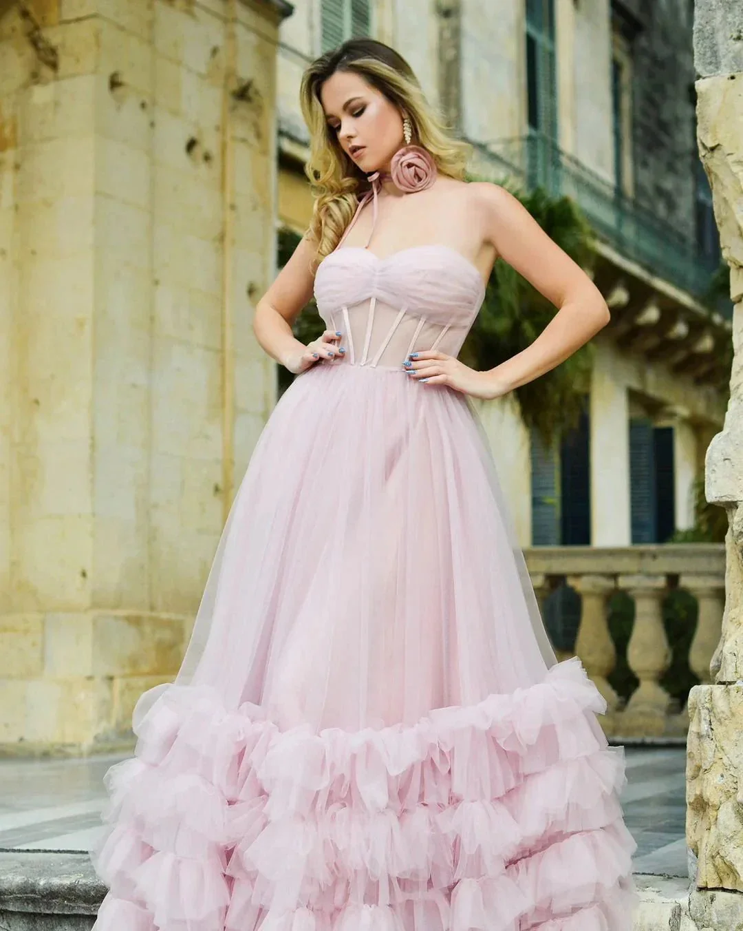 Sutton |A-line Corset Strapless Tulle Prom Dress with Ruffles - Image 4