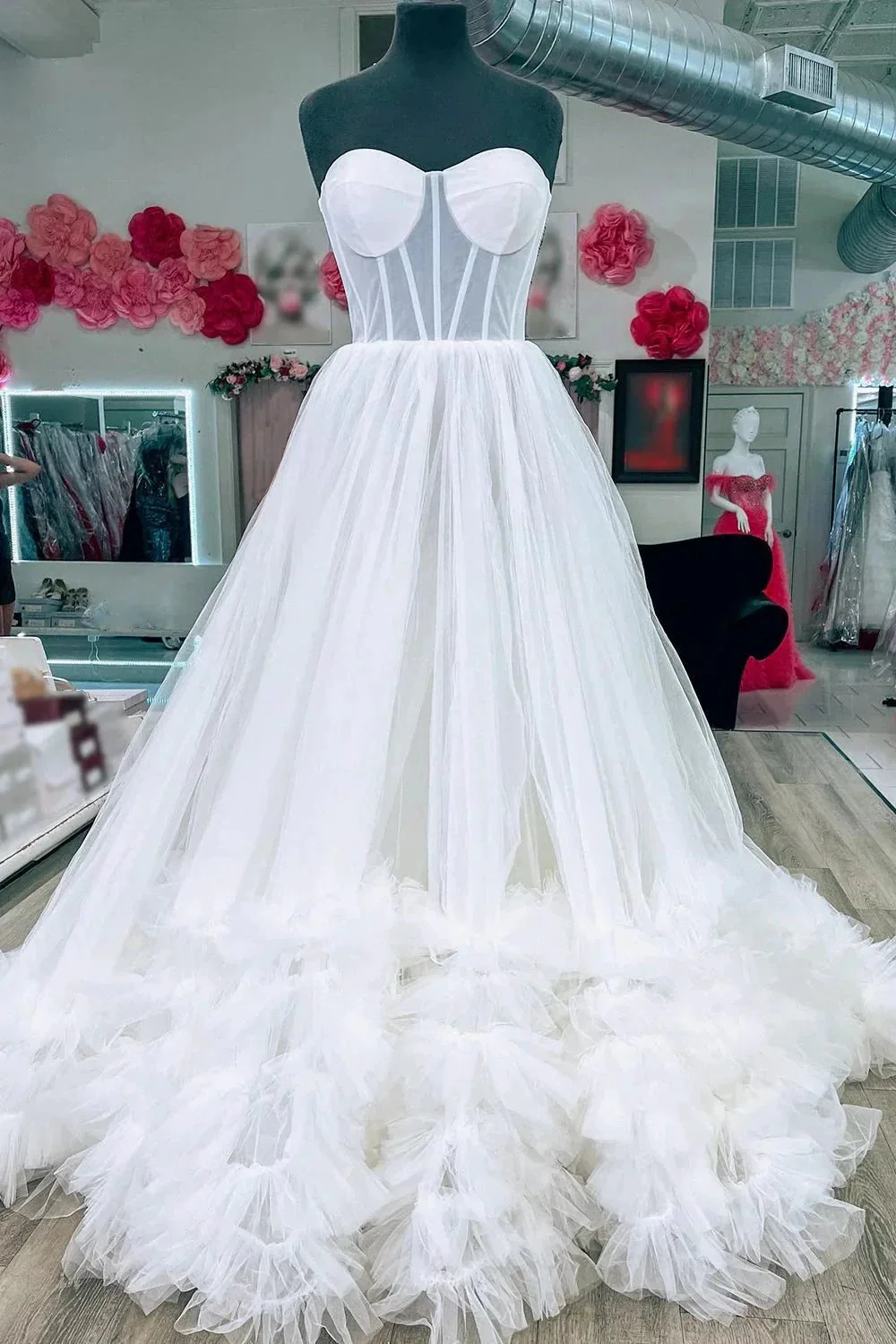 Sutton |A-line Corset Strapless Tulle Prom Dress with Ruffles - Image 5