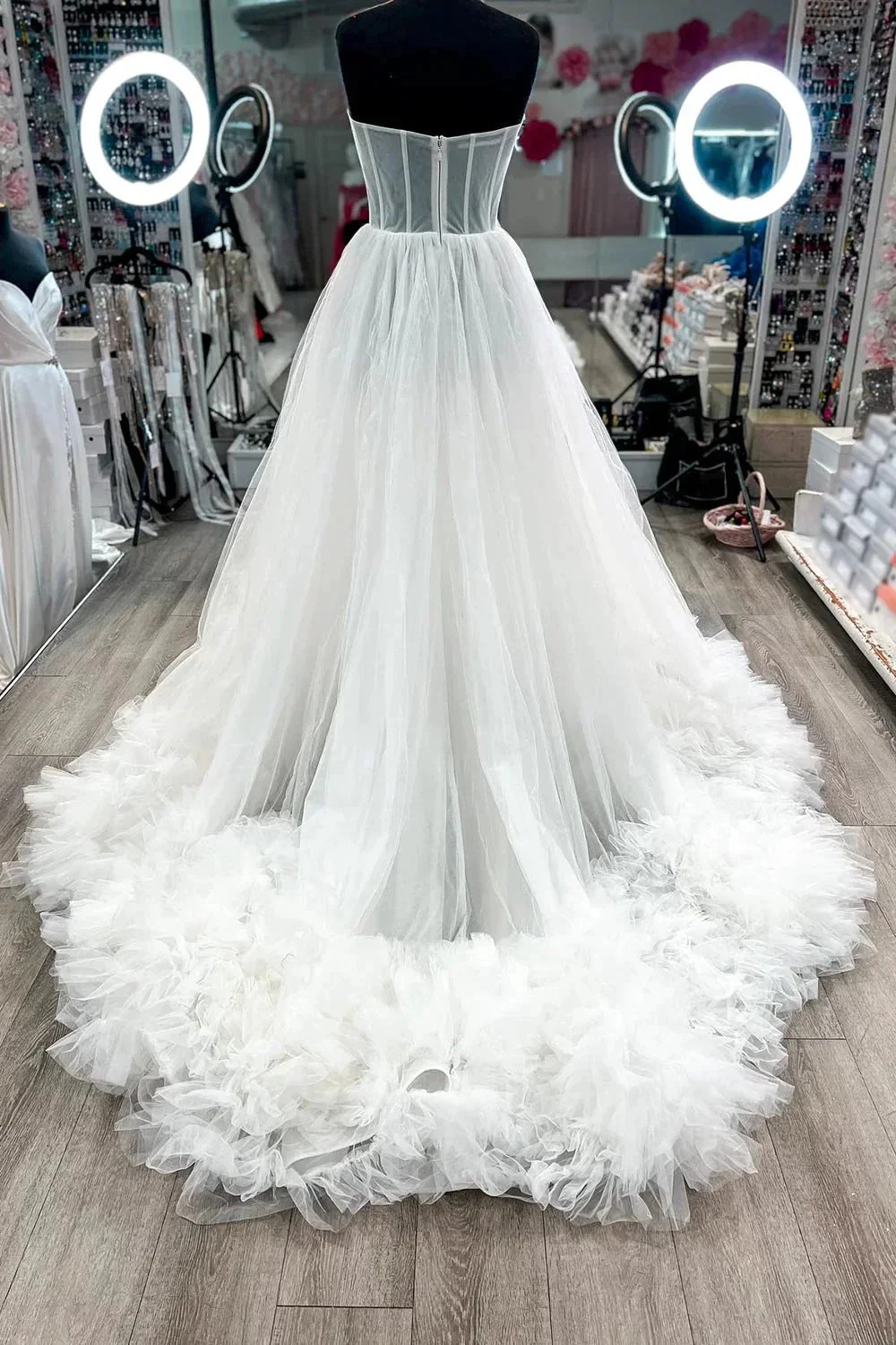 Sutton |A-line Corset Strapless Tulle Prom Dress with Ruffles - Image 6