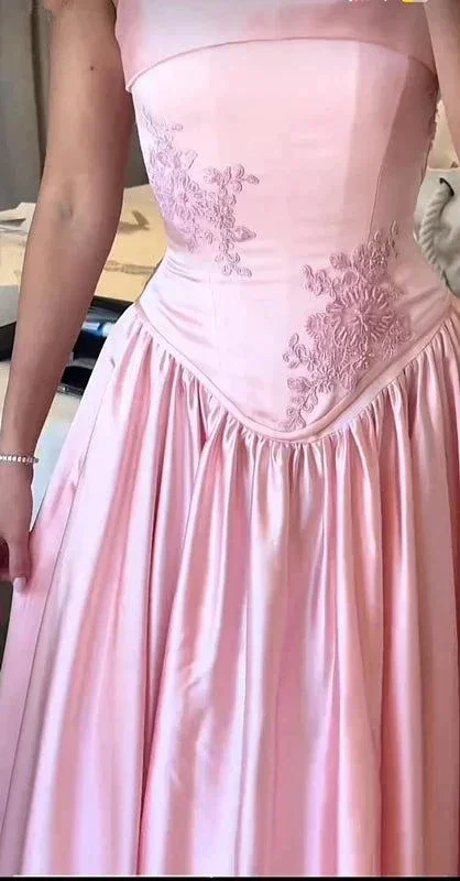 Pink Elegant A-Line Spaghetti Strap Satin Long Evening Dress Prom Dress Y7820 - Image 2