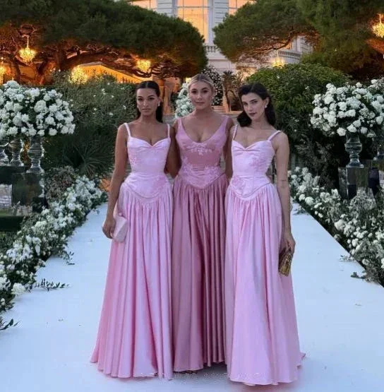 Pink Elegant A-Line Spaghetti Strap Satin Long Evening Dress Prom Dress Y7820 - Image 5
