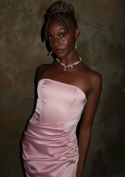 Pink Elegant Mermaid Evening Dress Strapless Pleated Prom Dress Y8126 - Image 3