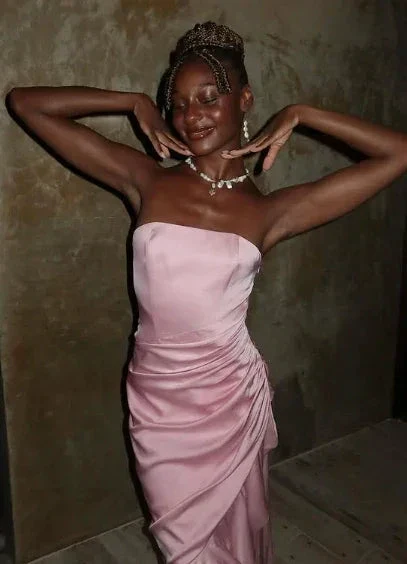 Pink Elegant Mermaid Evening Dress Strapless Pleated Prom Dress Y8126 - Image 6