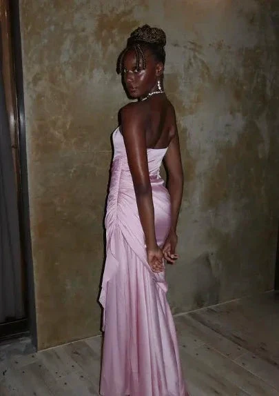 Pink Elegant Mermaid Evening Dress Strapless Pleated Prom Dress Y8126 - Image 7