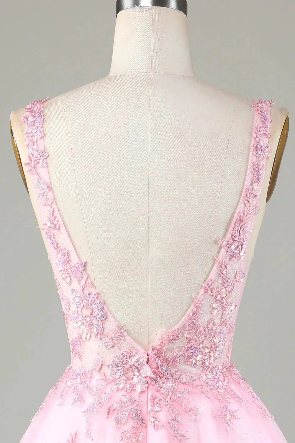 Cute Pink Glitter Sequin Short Backless Homecoming Dress with Appliques - Image 5