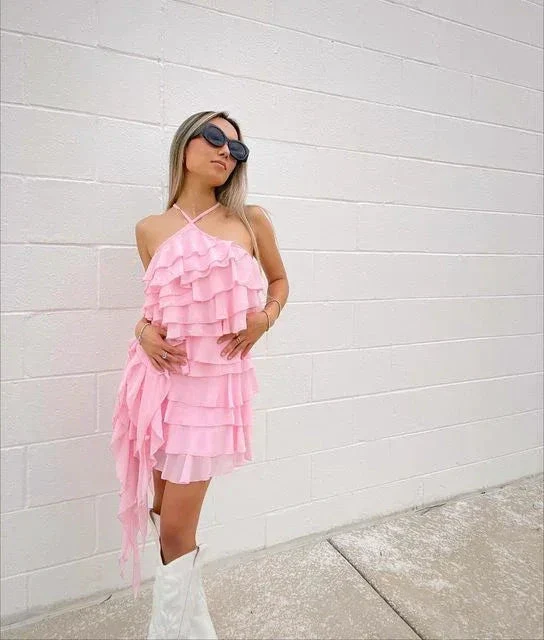 Pink Layered Homecoming Dress Pink Party Dress Y2295 - Image 2