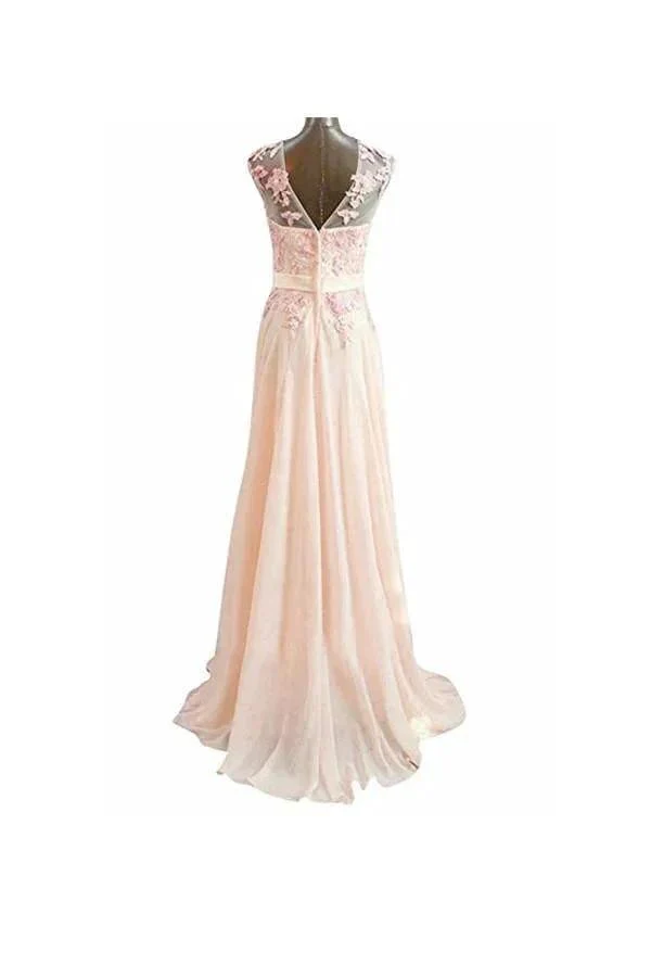 A Line Pink Long Lace Chiffon Prom  Evening Dresses PG273 - Image 2