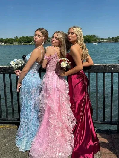 Pink Off Shoulder Fluffy Lace Appliques Floral Long Prom Dress Evening Dress Y7846 - Image 5