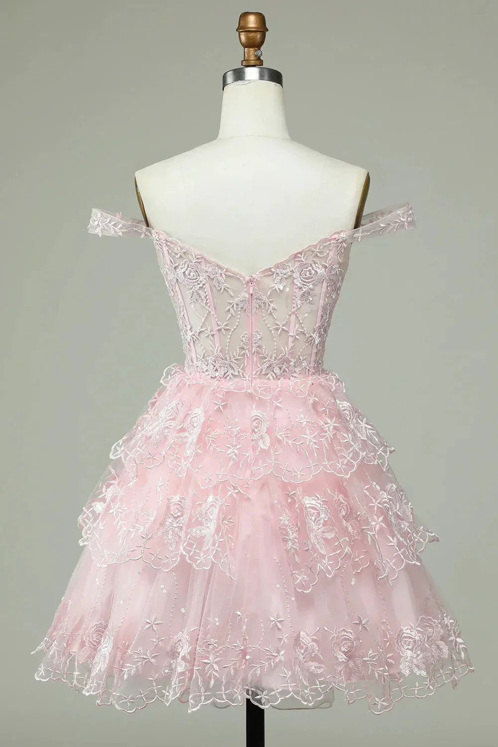Pink Off The Shoulder Corset Homecoming Dress With Lace Y2471 - Image 2