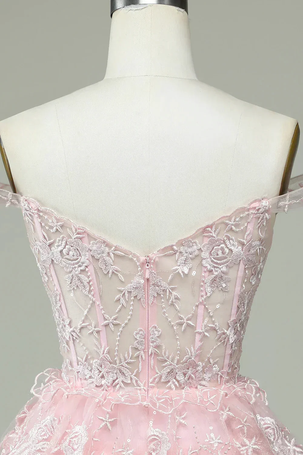 Pink Off The Shoulder Corset Homecoming Dress With Lace Y2471 - Image 3