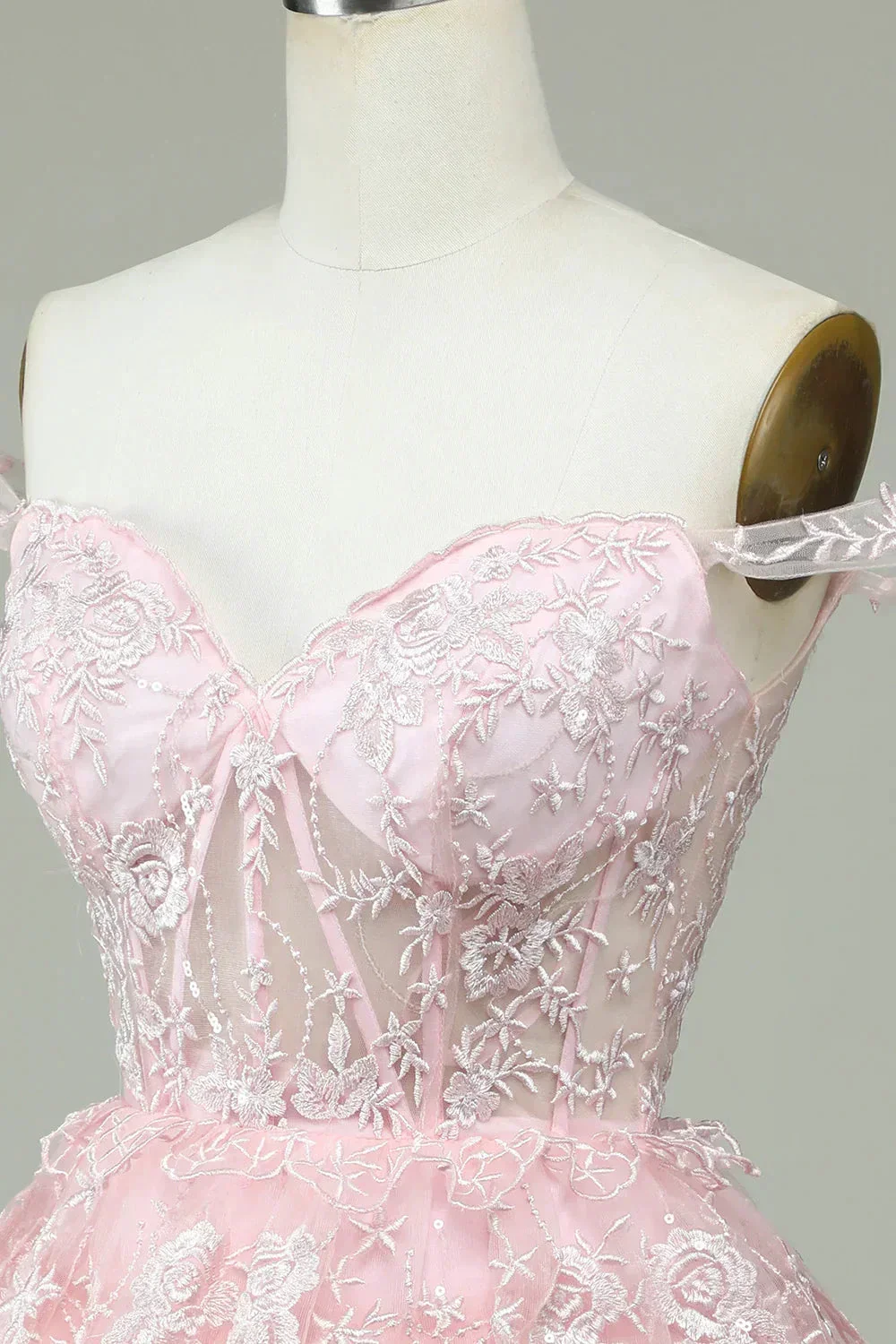 Pink Off The Shoulder Corset Homecoming Dress With Lace Y2471 - Image 4