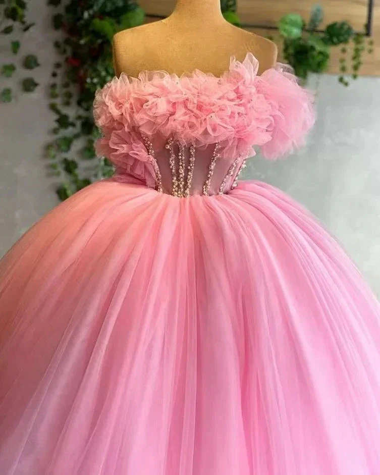 pink prom dresses, ruffle prom dresses, ball gown,puffy prom dresses, tulle evening dresses, new arrival evening dresses Y1492 - Image 3