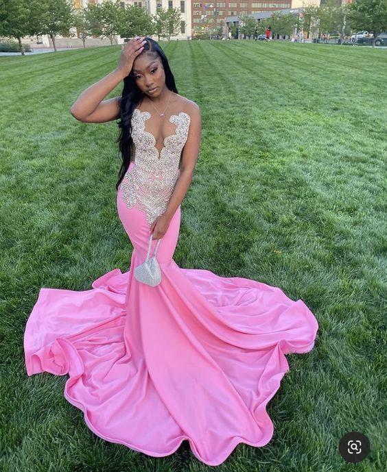 Pink prom dresses, sparkly prom dresses, mermaid evening dresses Y470 - Image 2