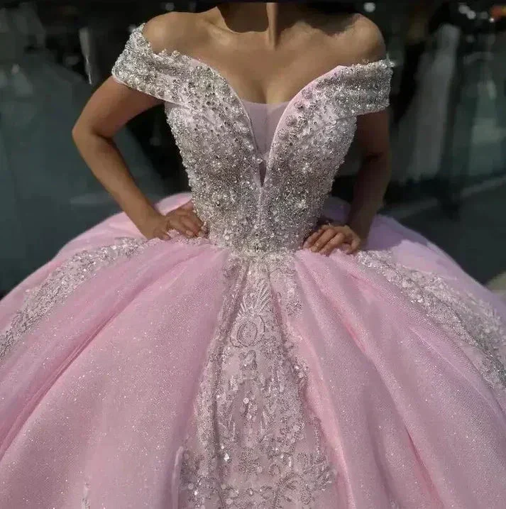 Pink Quinceanera Dress Off Shoulder Appliques Beaded Ball Gown Sweet 16 Princess Quinceanera Dress Y7464 - Image 2