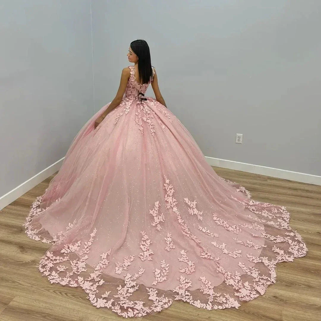 Pink Quinceanera Dresses with Lace Appliques Mexican Ball Gown 15th Birthday Dress  Y4675 - Image 2