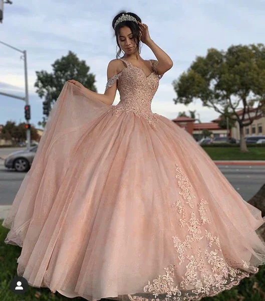Pink Quinceanera Off Shoulder Lace Appliques Ball Gown Y2734 - Image 2