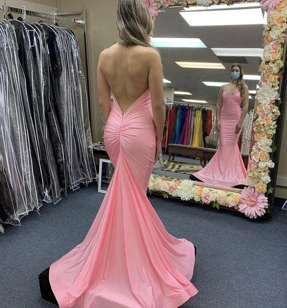 Pink Satin Long Prom Dress Mermaid Evening Dress Y1752 - Image 2