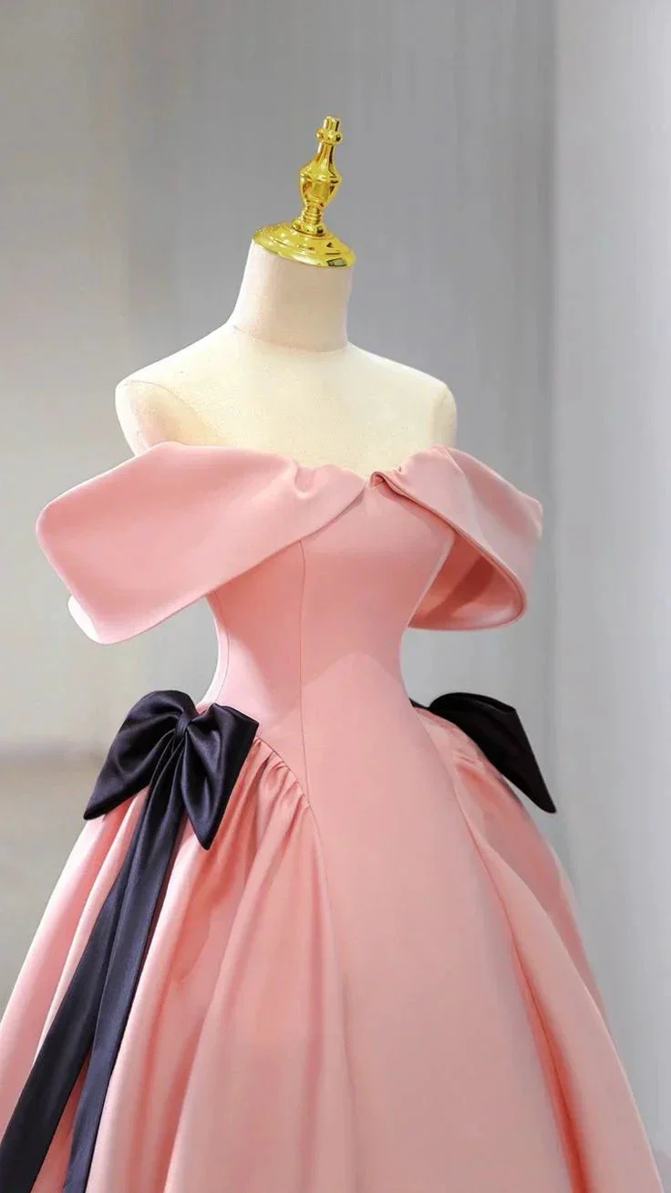 Pink Satin Long Prom Dress Pink Formal Evening Dresses Y4974 - Image 2