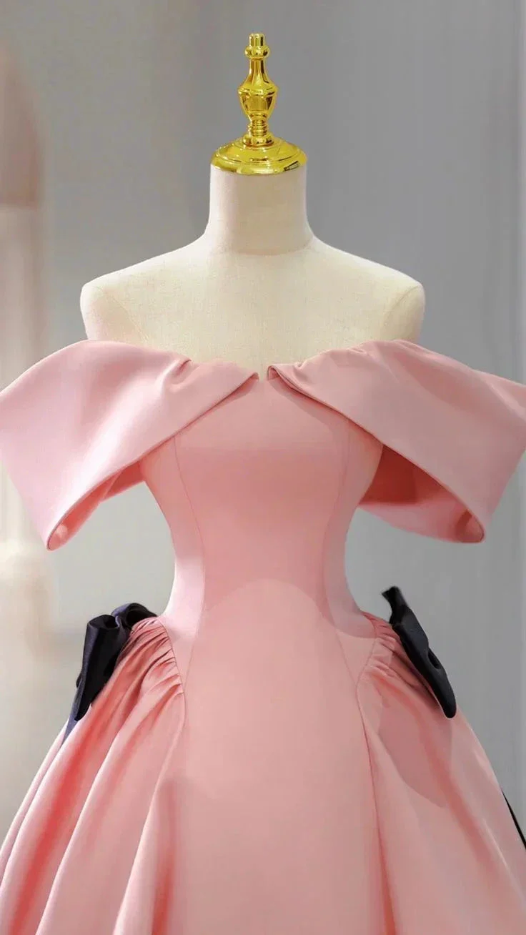 Pink Satin Long Prom Dress Pink Formal Evening Dresses Y4974 - Image 3