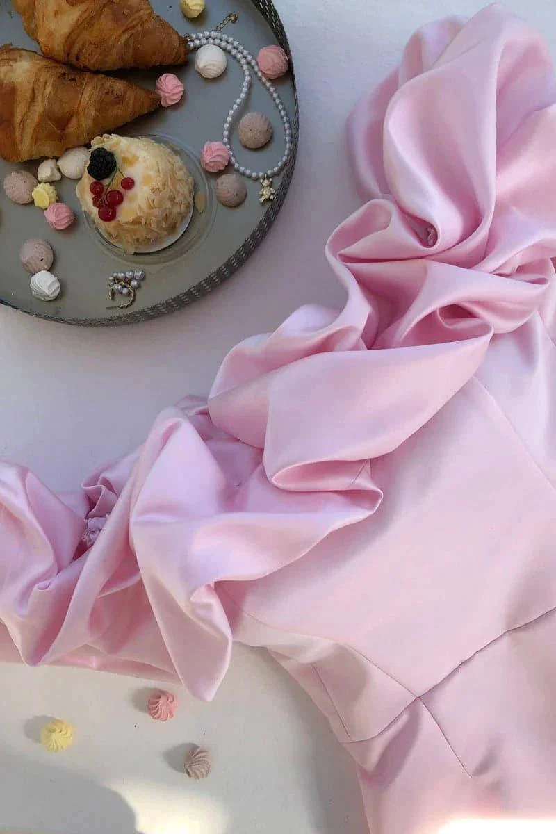 pink satin mini dress Off The Shoulder Short Dresses SYH2 - Image 4