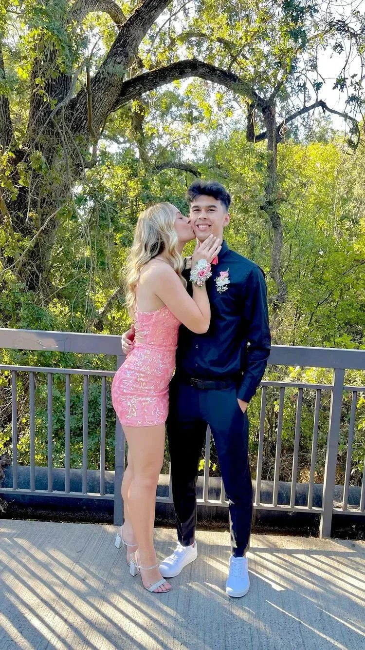 Pink Sequins Homecoming Dress Pink Party Dress Y2244 - Image 3