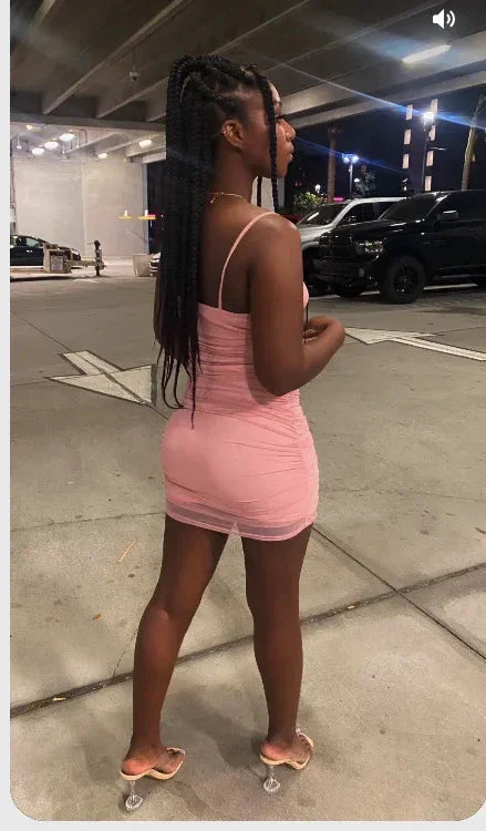 Pink Sleeveless Spaghetti Straps Dress Sexy Pink Homecoming Dress Y835 - Image 2