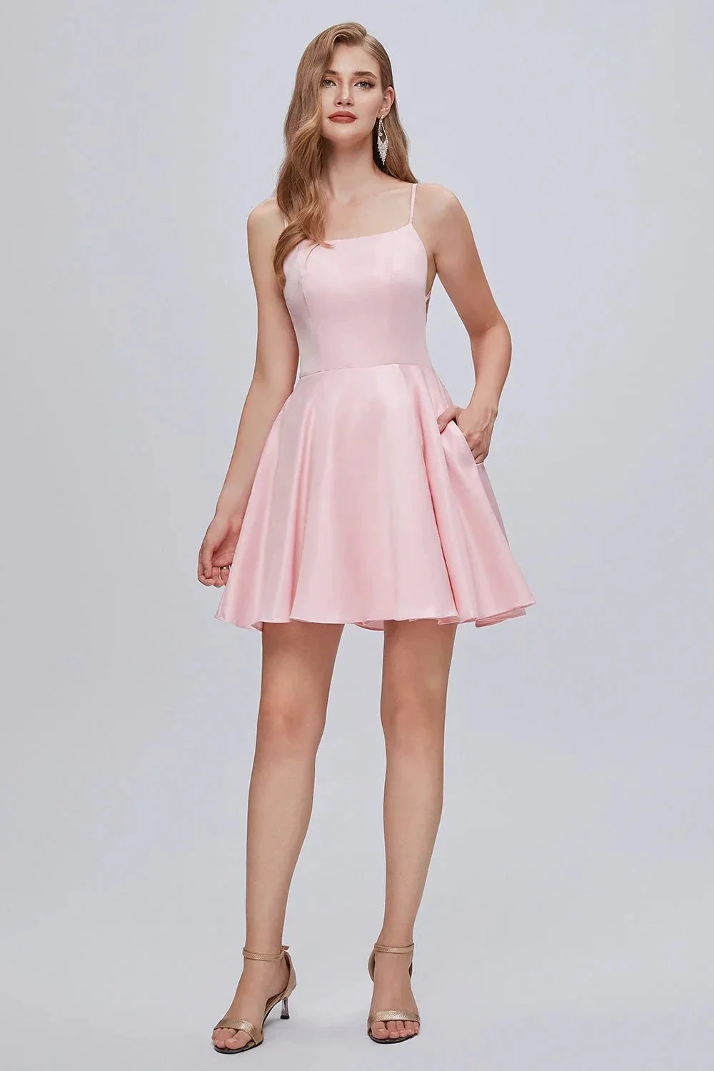 Spaghetti Strap A Line Backless Short Homecoming Dresses - Image 2