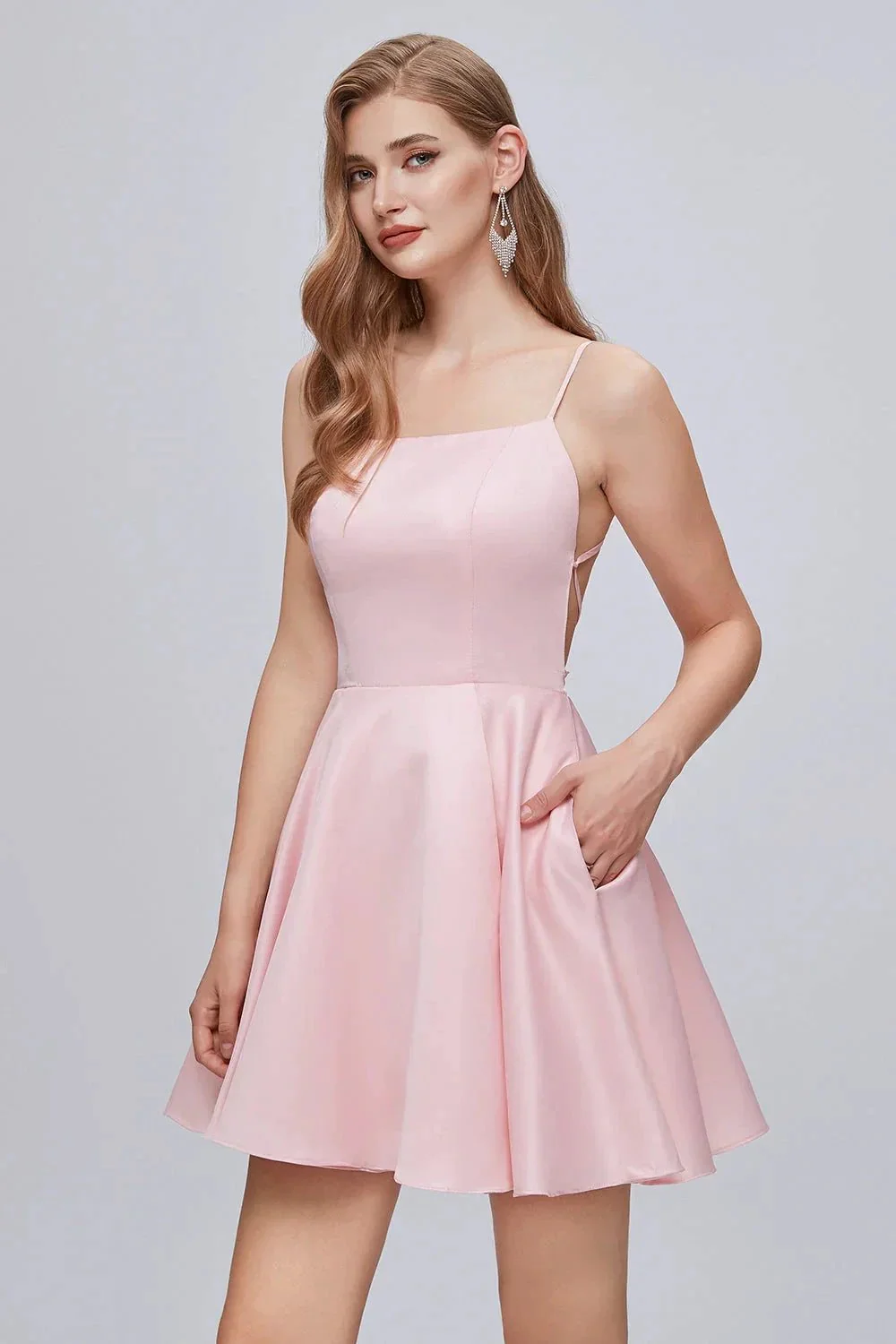 Spaghetti Strap A Line Backless Short Homecoming Dresses - Image 6