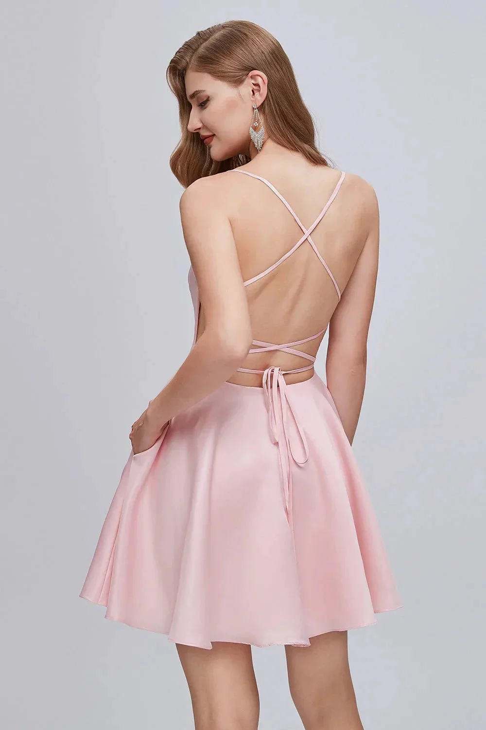 Spaghetti Strap A Line Backless Short Homecoming Dresses - Image 7