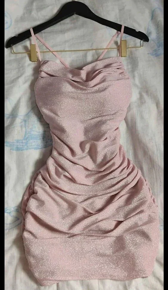 Pink Spaghetti Straps Dress Sexy Pink Homecoming Dress Y2036 - Image 2