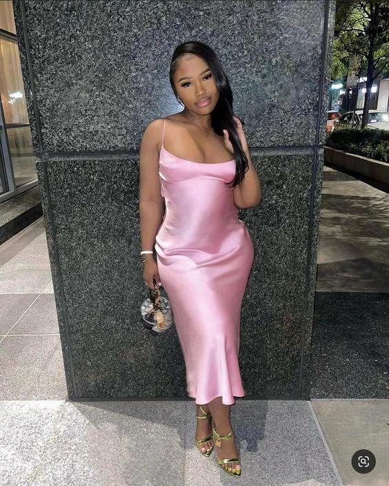Pink Spaghetti Straps Prom Dress,Simple Pink Evening Dress,Black Girls Prom Dress Y1852 - Image 2