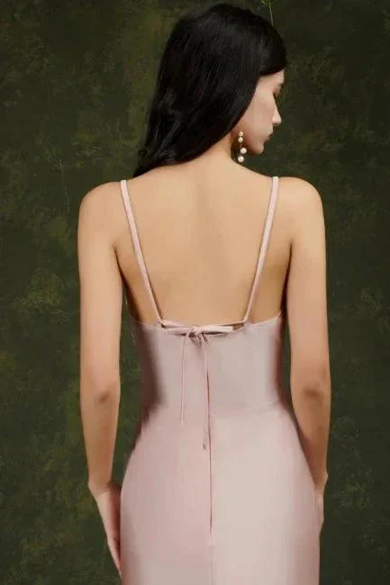 Pink Spaghetti Straps Sleeveless Mermaid Satin Prom Dresses - Image 5